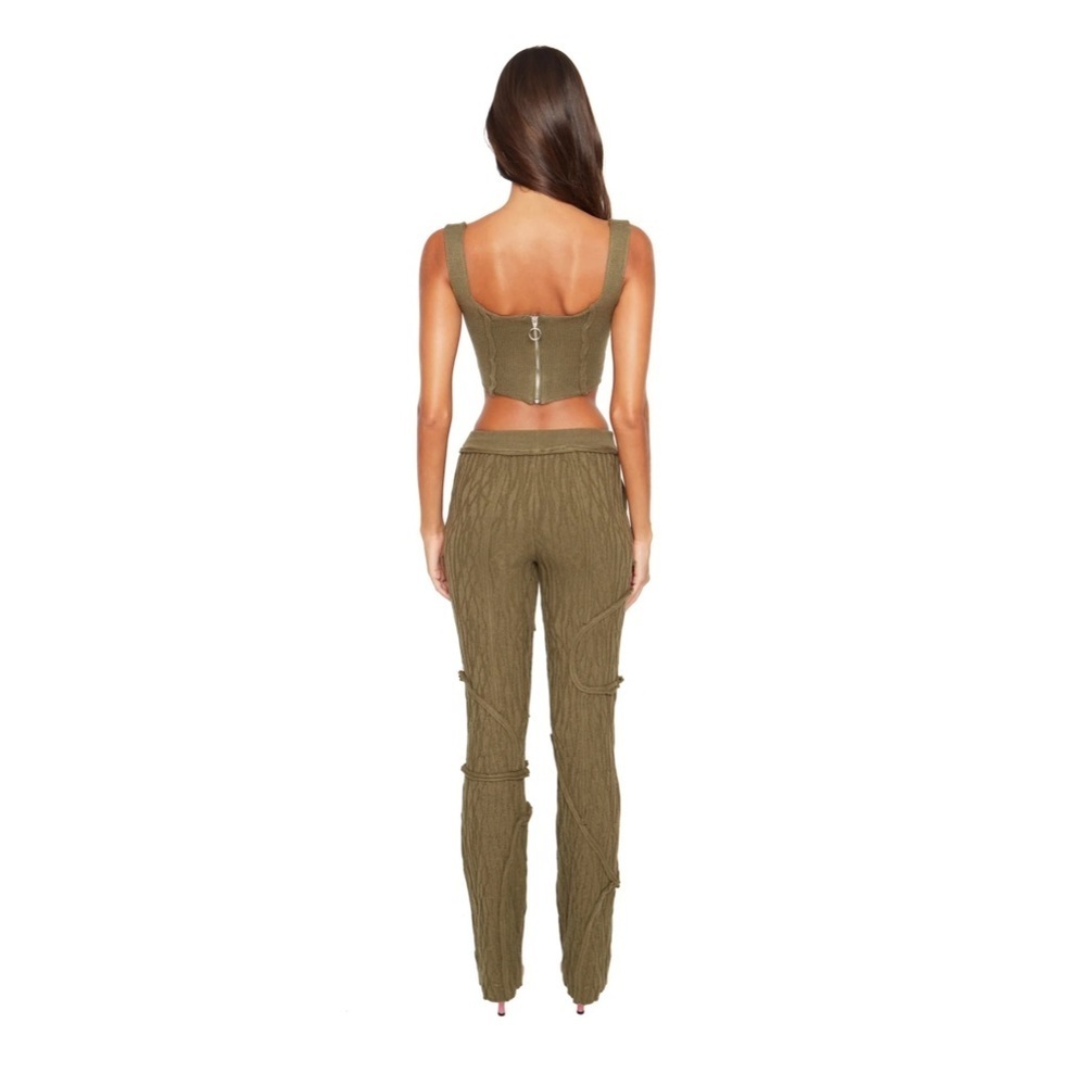 NWT Danielle Guizo Olive Green Knit Crop Top Corset - Picture 5 of 6
